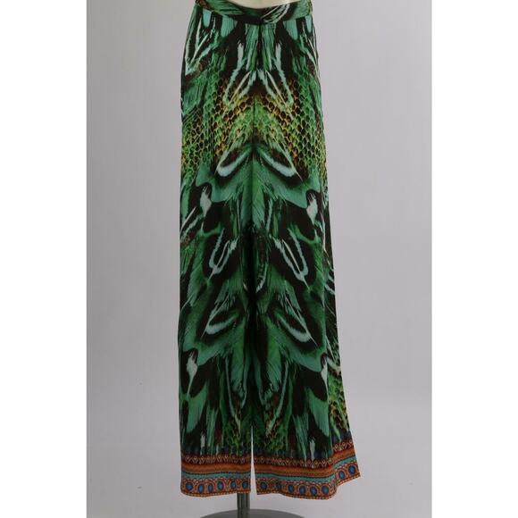 SAI SANKOH Green Tropical Print Wide Leg Trousers Pants Size S - Picture 4 of 11